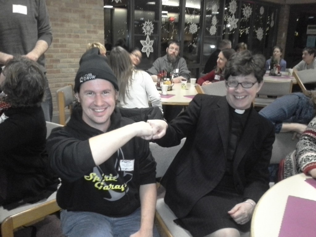 Fist bump with Elizabeth Eaton, Presiding Bishop of the ELCA